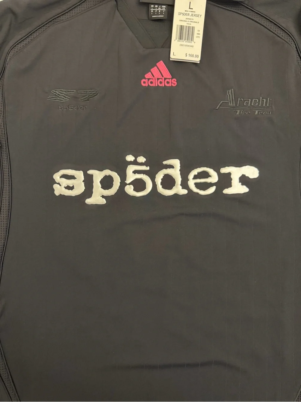 adidas Black Jersey with Pink Logo and White 'sp5der' Graphic
